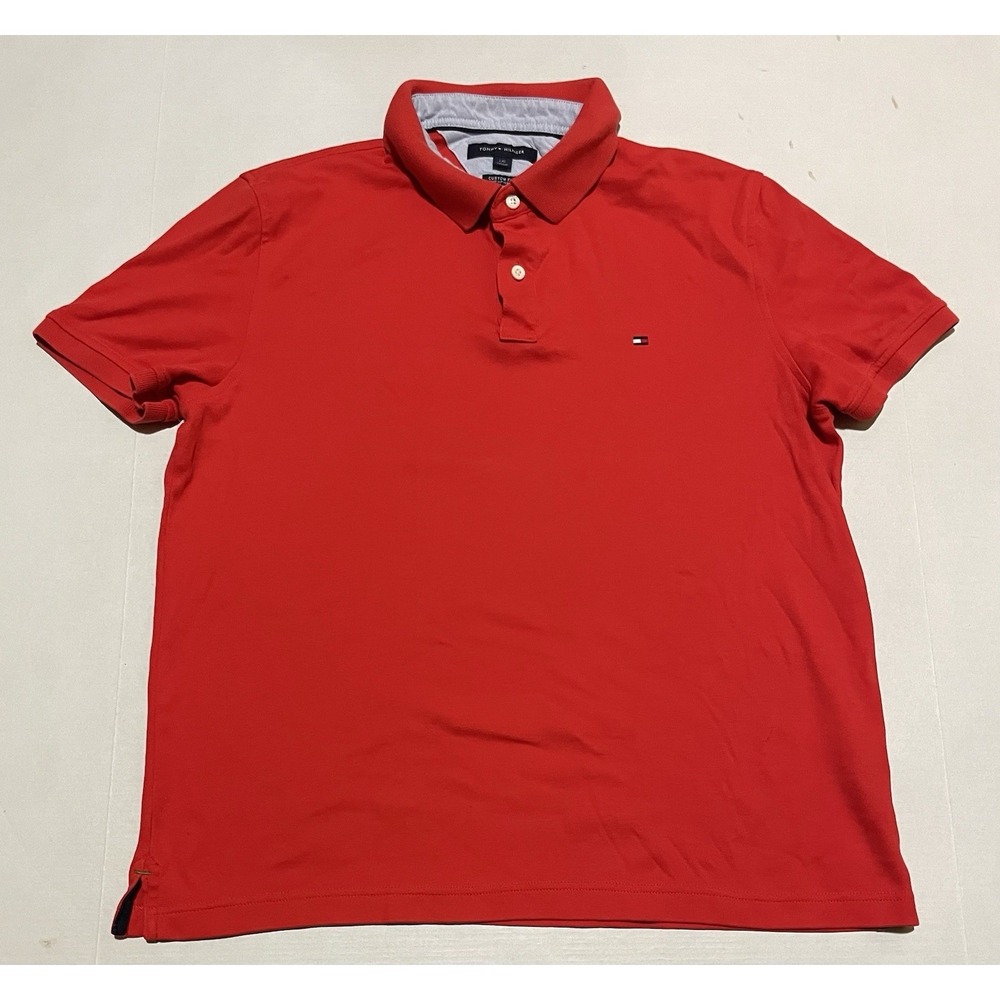 Tommy Hilfiger Custom Fit Mens Short Sleeve‎ Polo Shirt Red Size Large Logo